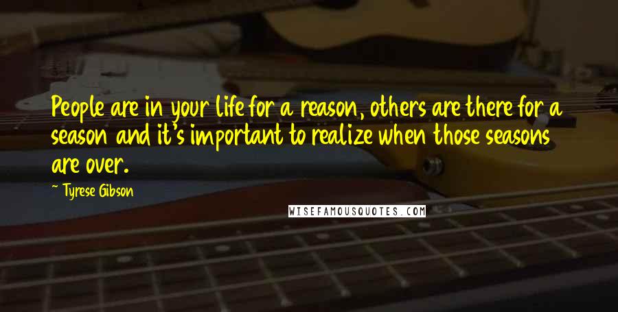 Tyrese Gibson Quotes: People are in your life for a reason, others are there for a season and it's important to realize when those seasons are over.