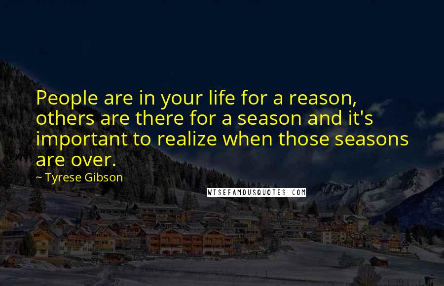 Tyrese Gibson Quotes: People are in your life for a reason, others are there for a season and it's important to realize when those seasons are over.