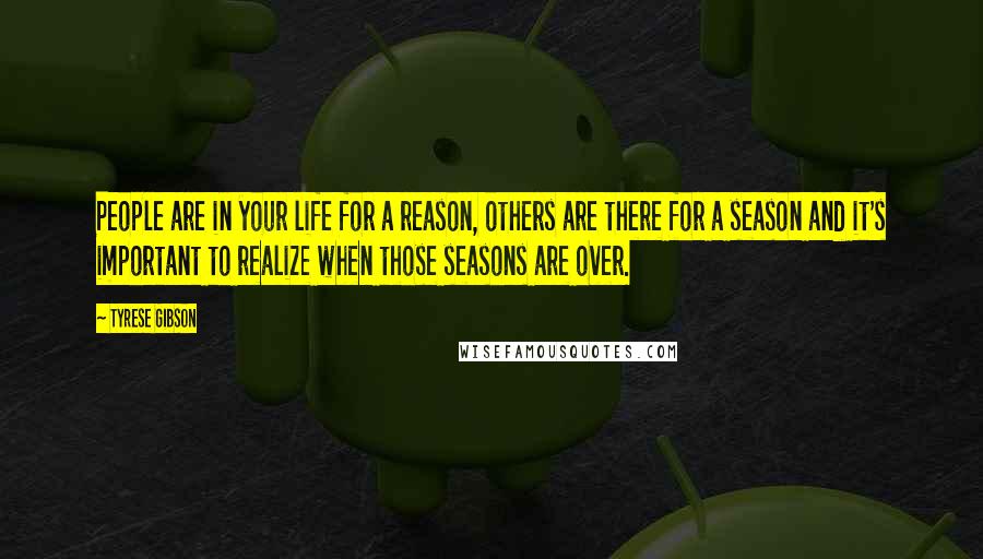 Tyrese Gibson Quotes: People are in your life for a reason, others are there for a season and it's important to realize when those seasons are over.