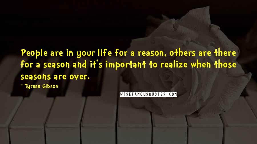 Tyrese Gibson Quotes: People are in your life for a reason, others are there for a season and it's important to realize when those seasons are over.