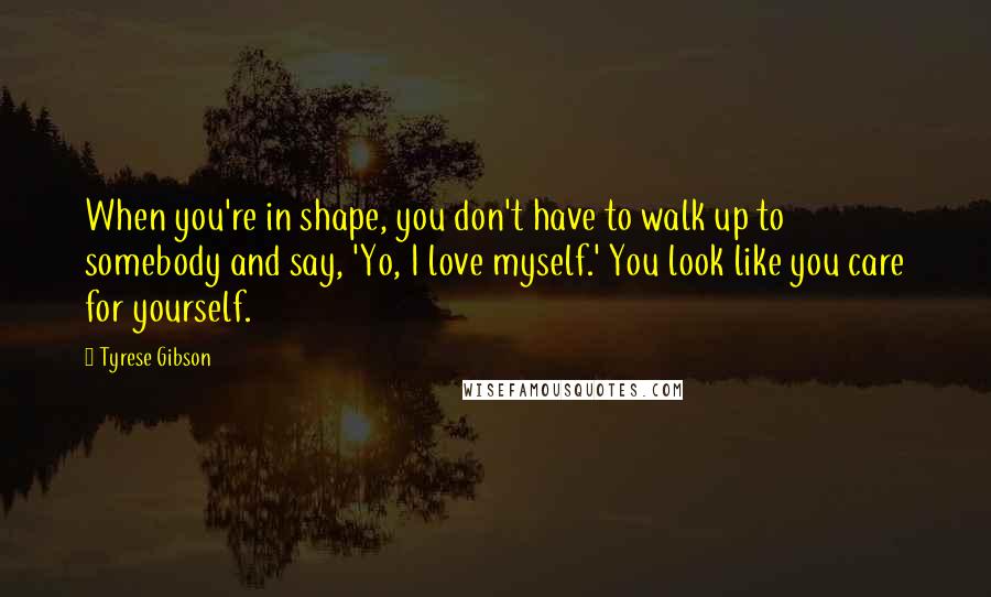 Tyrese Gibson Quotes: When you're in shape, you don't have to walk up to somebody and say, 'Yo, I love myself.' You look like you care for yourself.