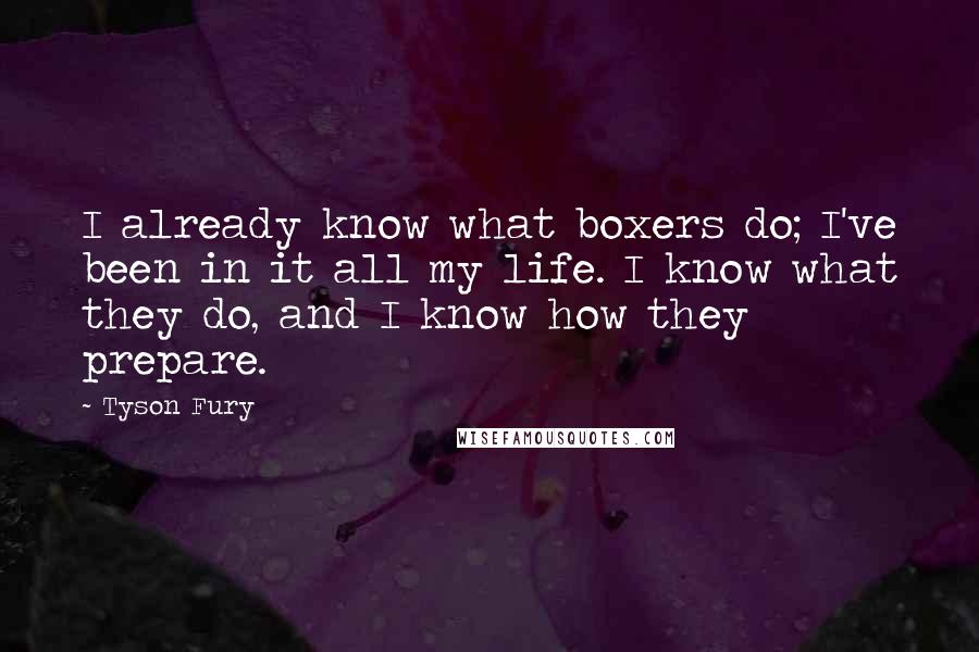 Tyson Fury Quotes: I already know what boxers do; I've been in it all my life. I know what they do, and I know how they prepare.