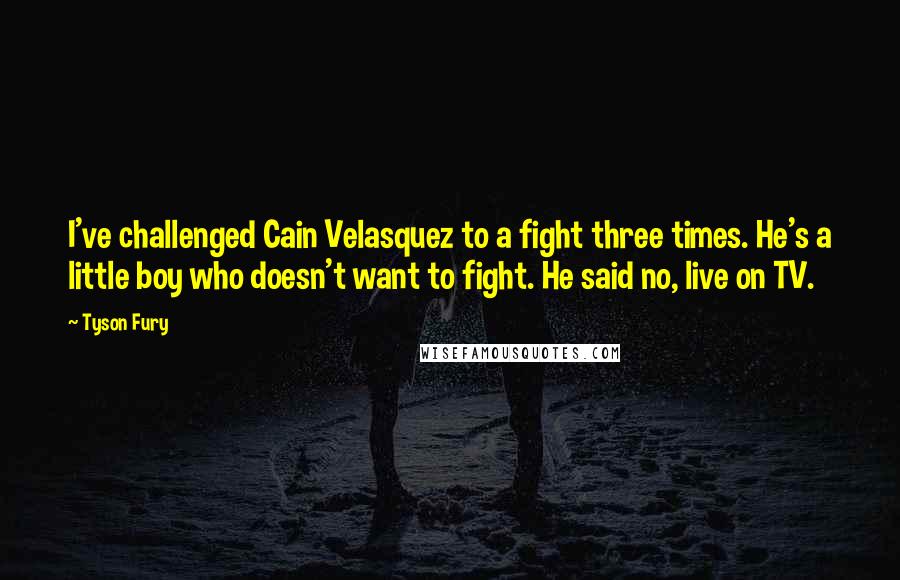 Tyson Fury Quotes: I've challenged Cain Velasquez to a fight three times. He's a little boy who doesn't want to fight. He said no, live on TV.