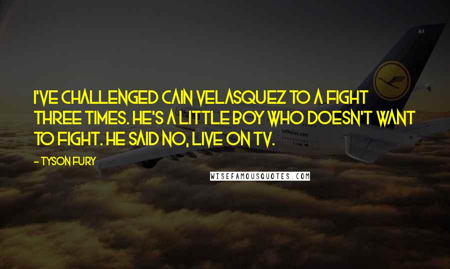 Tyson Fury Quotes: I've challenged Cain Velasquez to a fight three times. He's a little boy who doesn't want to fight. He said no, live on TV.