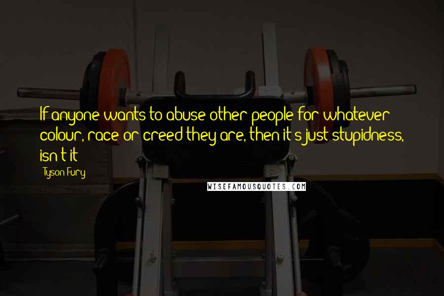 Tyson Fury Quotes: If anyone wants to abuse other people for whatever colour, race or creed they are, then it's just stupidness, isn't it?