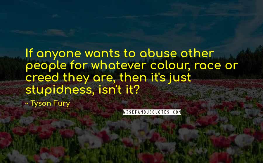 Tyson Fury Quotes: If anyone wants to abuse other people for whatever colour, race or creed they are, then it's just stupidness, isn't it?