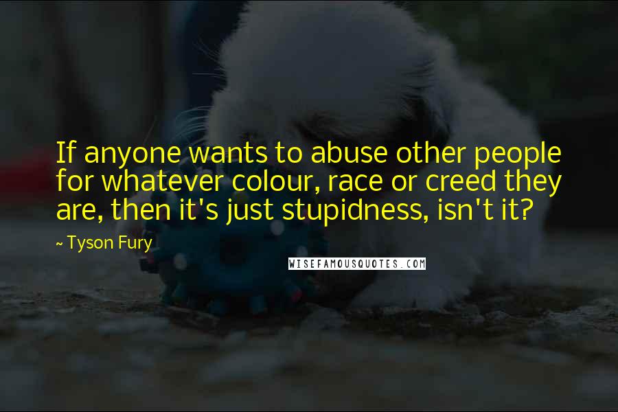 Tyson Fury Quotes: If anyone wants to abuse other people for whatever colour, race or creed they are, then it's just stupidness, isn't it?
