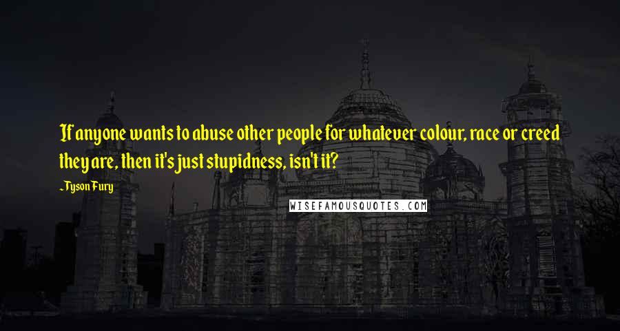 Tyson Fury Quotes: If anyone wants to abuse other people for whatever colour, race or creed they are, then it's just stupidness, isn't it?