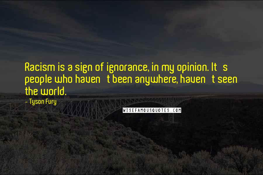 Tyson Fury Quotes: Racism is a sign of ignorance, in my opinion. It's people who haven't been anywhere, haven't seen the world.