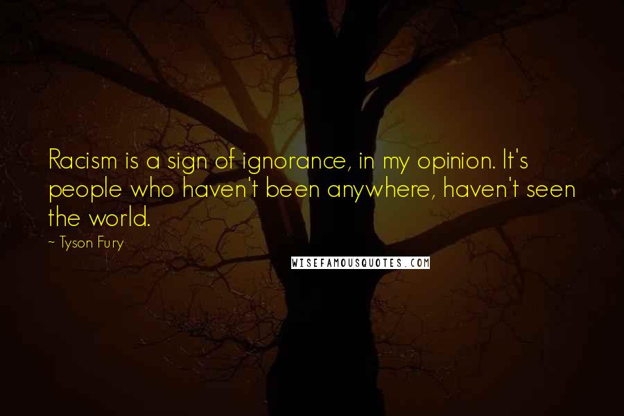 Tyson Fury Quotes: Racism is a sign of ignorance, in my opinion. It's people who haven't been anywhere, haven't seen the world.