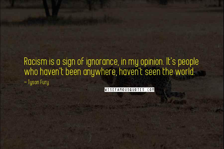Tyson Fury Quotes: Racism is a sign of ignorance, in my opinion. It's people who haven't been anywhere, haven't seen the world.