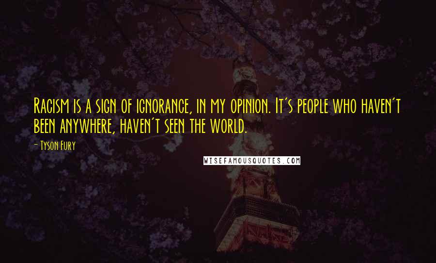 Tyson Fury Quotes: Racism is a sign of ignorance, in my opinion. It's people who haven't been anywhere, haven't seen the world.