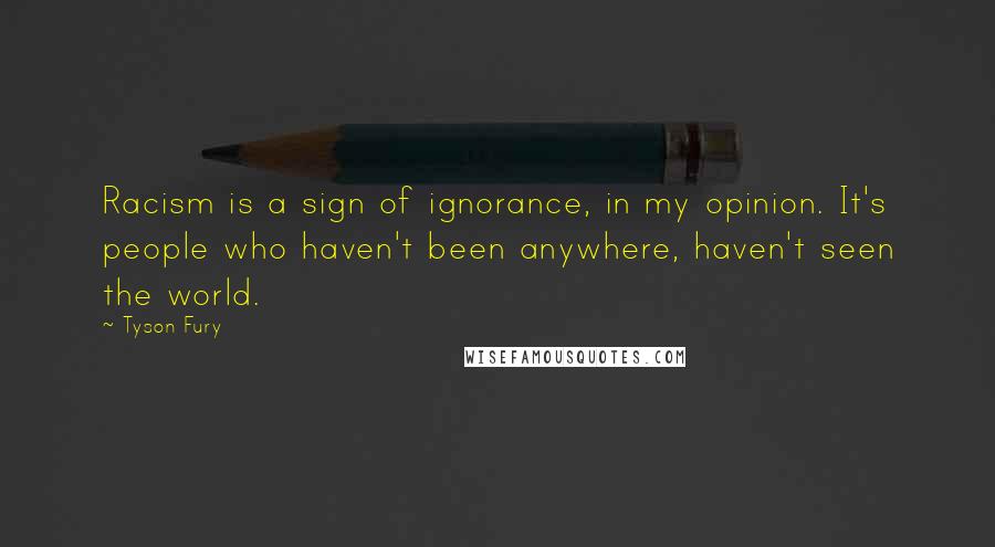 Tyson Fury Quotes: Racism is a sign of ignorance, in my opinion. It's people who haven't been anywhere, haven't seen the world.