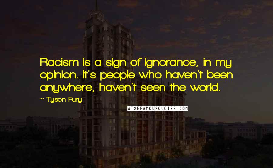 Tyson Fury Quotes: Racism is a sign of ignorance, in my opinion. It's people who haven't been anywhere, haven't seen the world.
