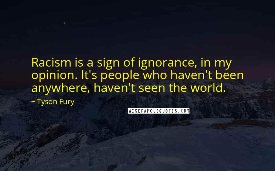 Tyson Fury Quotes: Racism is a sign of ignorance, in my opinion. It's people who haven't been anywhere, haven't seen the world.