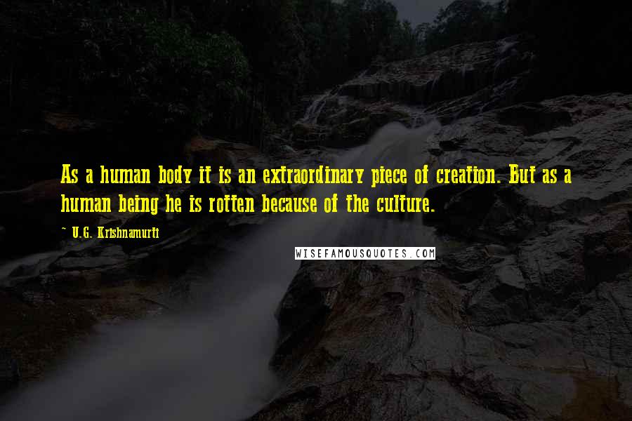 U.G. Krishnamurti Quotes: As a human body it is an extraordinary piece of creation. But as a human being he is rotten because of the culture.