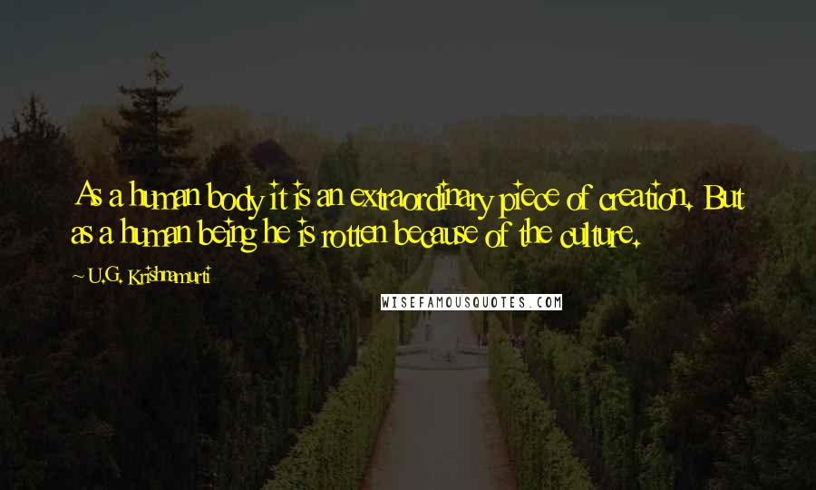 U.G. Krishnamurti Quotes: As a human body it is an extraordinary piece of creation. But as a human being he is rotten because of the culture.