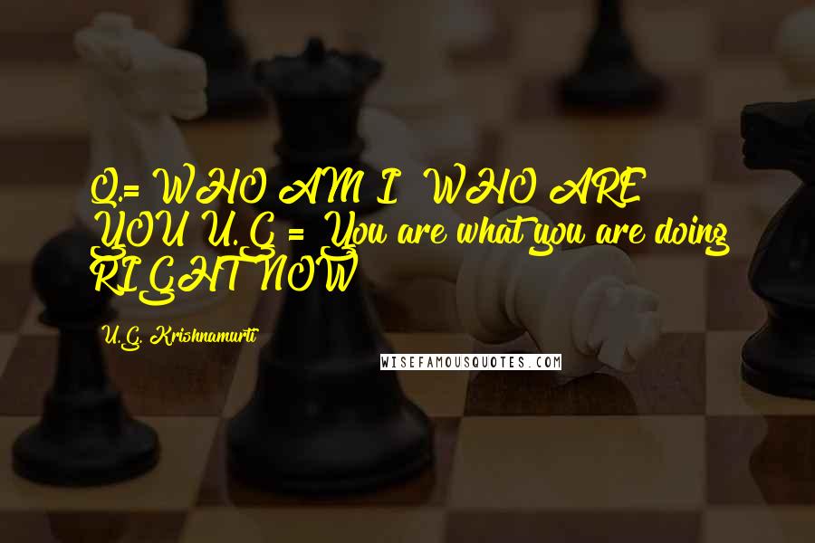 U.G. Krishnamurti Quotes: Q.= WHO AM I? WHO ARE YOU?U.G = You are what you are doing RIGHT NOW!