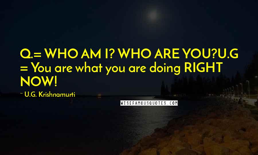 U.G. Krishnamurti Quotes: Q.= WHO AM I? WHO ARE YOU?U.G = You are what you are doing RIGHT NOW!