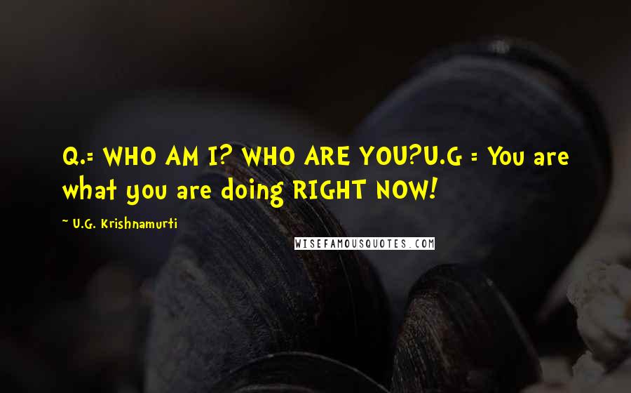 U.G. Krishnamurti Quotes: Q.= WHO AM I? WHO ARE YOU?U.G = You are what you are doing RIGHT NOW!