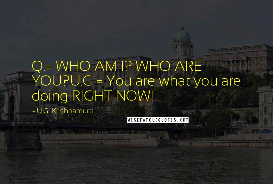 U.G. Krishnamurti Quotes: Q.= WHO AM I? WHO ARE YOU?U.G = You are what you are doing RIGHT NOW!