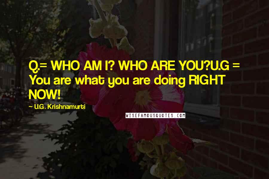 U.G. Krishnamurti Quotes: Q.= WHO AM I? WHO ARE YOU?U.G = You are what you are doing RIGHT NOW!