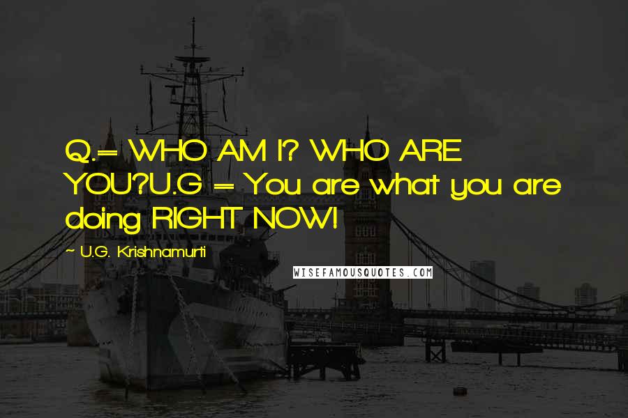 U.G. Krishnamurti Quotes: Q.= WHO AM I? WHO ARE YOU?U.G = You are what you are doing RIGHT NOW!