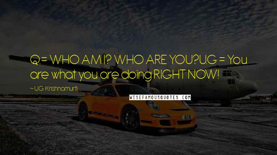 U.G. Krishnamurti Quotes: Q.= WHO AM I? WHO ARE YOU?U.G = You are what you are doing RIGHT NOW!