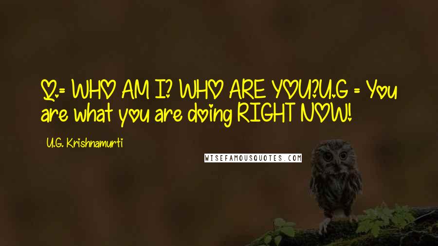 U.G. Krishnamurti Quotes: Q.= WHO AM I? WHO ARE YOU?U.G = You are what you are doing RIGHT NOW!