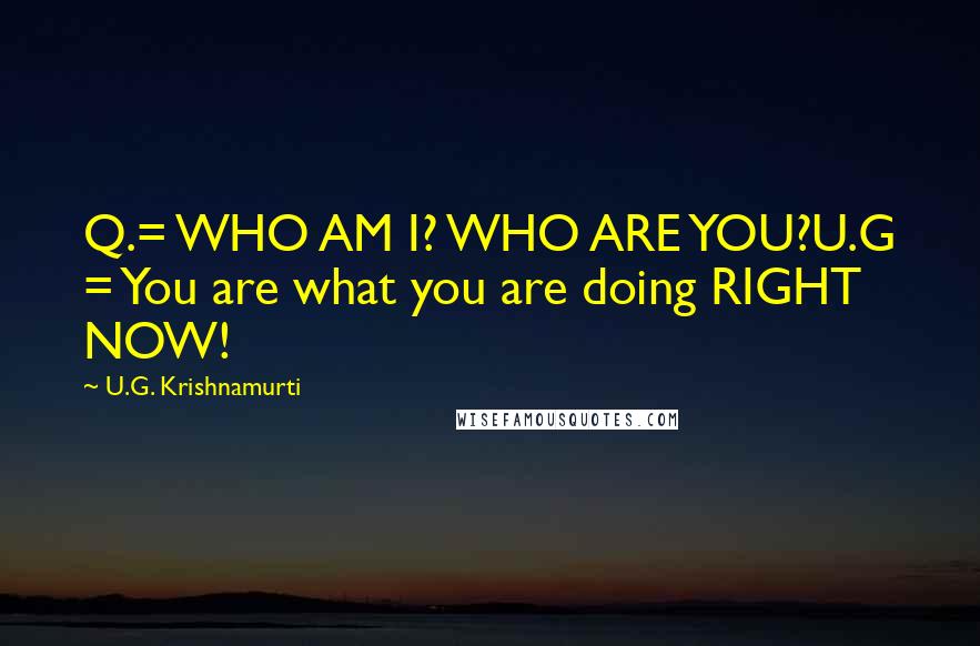 U.G. Krishnamurti Quotes: Q.= WHO AM I? WHO ARE YOU?U.G = You are what you are doing RIGHT NOW!