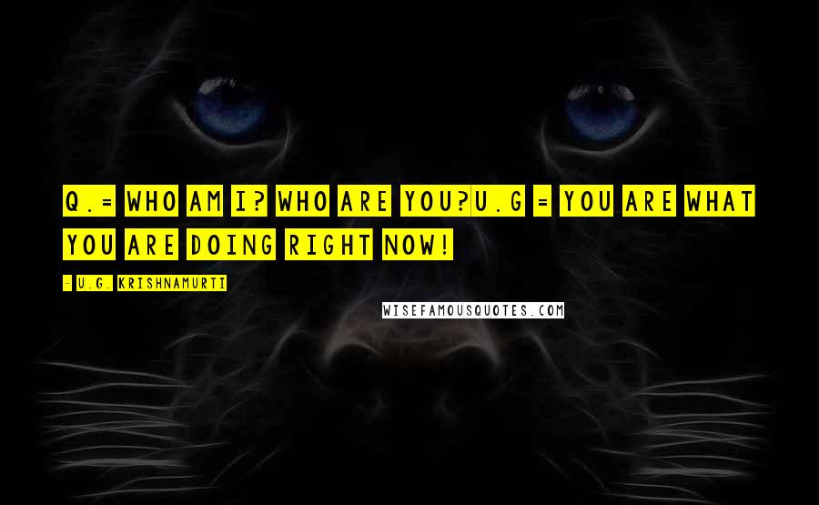 U.G. Krishnamurti Quotes: Q.= WHO AM I? WHO ARE YOU?U.G = You are what you are doing RIGHT NOW!