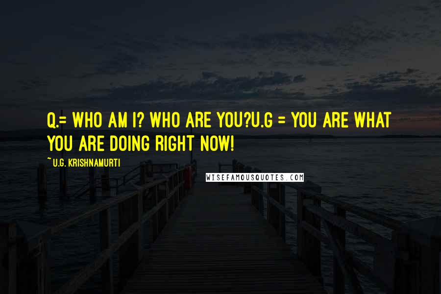 U.G. Krishnamurti Quotes: Q.= WHO AM I? WHO ARE YOU?U.G = You are what you are doing RIGHT NOW!