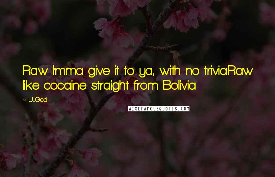 U-God Quotes: Raw I'mma give it to ya, with no trivia.Raw like cocaine straight from Bolivia.