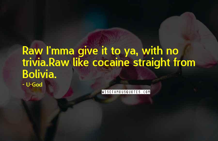 U-God Quotes: Raw I'mma give it to ya, with no trivia.Raw like cocaine straight from Bolivia.