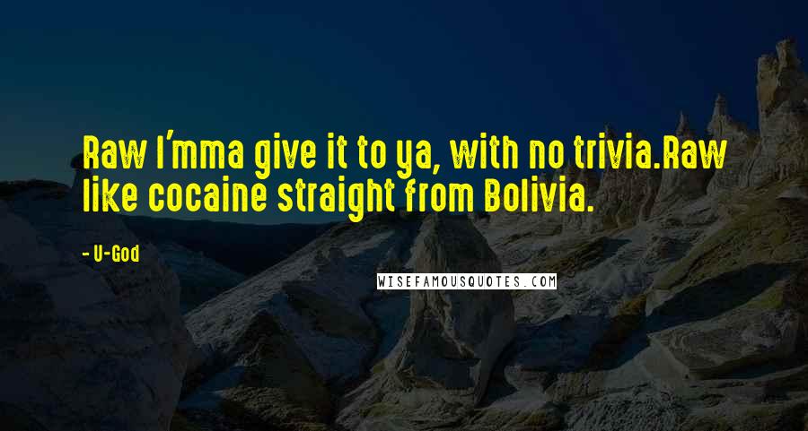 U-God Quotes: Raw I'mma give it to ya, with no trivia.Raw like cocaine straight from Bolivia.