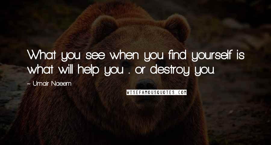 Umair Naeem Quotes: What you see when you find yourself is what will help you ... or destroy you.