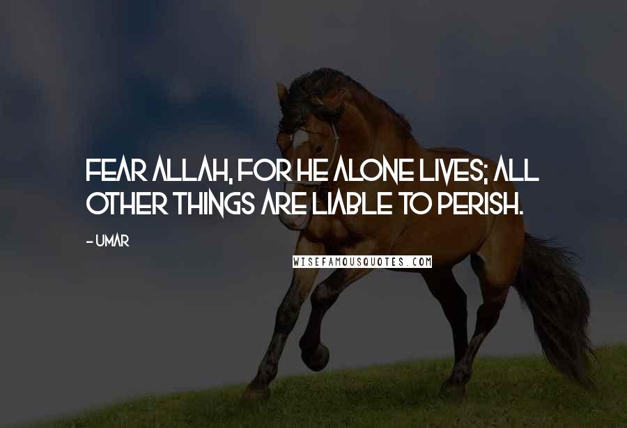 Umar Quotes: Fear Allah, for He alone lives; all other things are liable to perish.