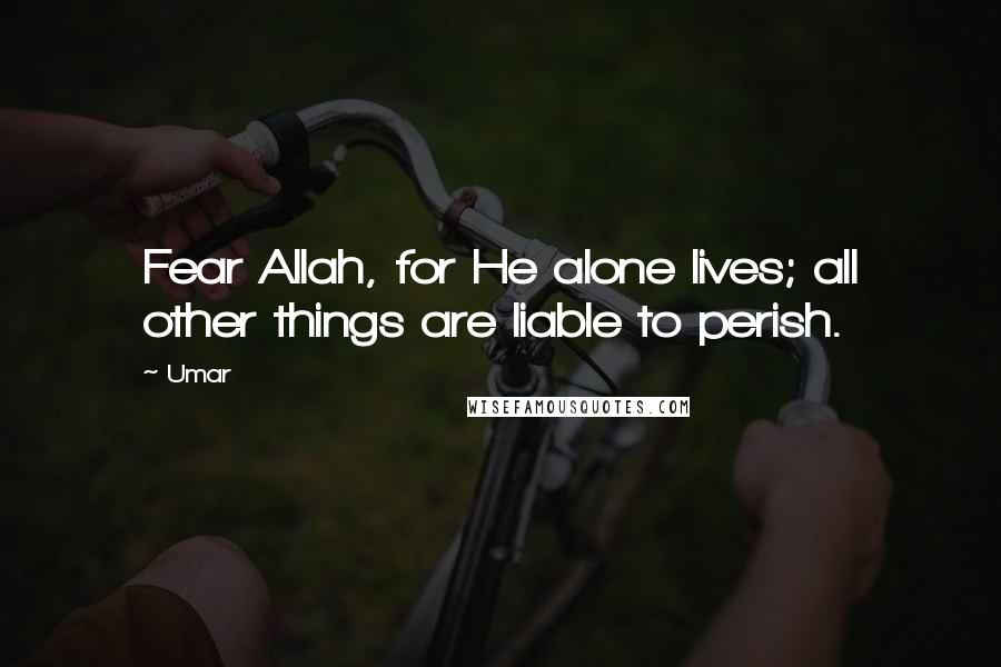 Umar Quotes: Fear Allah, for He alone lives; all other things are liable to perish.