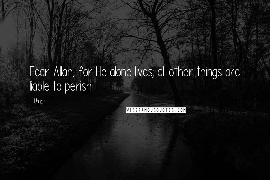 Umar Quotes: Fear Allah, for He alone lives; all other things are liable to perish.