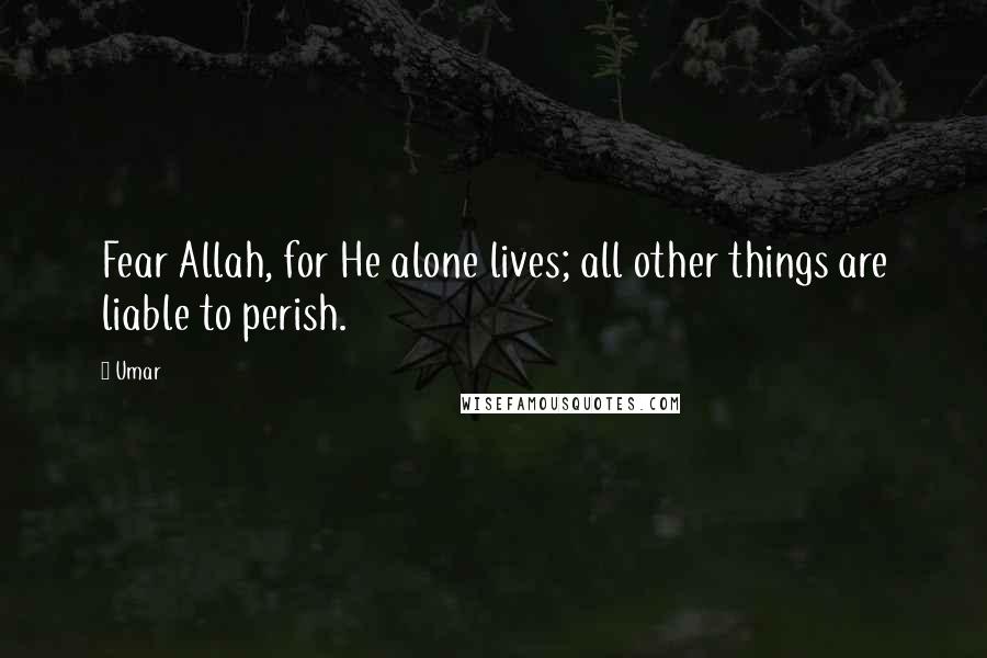 Umar Quotes: Fear Allah, for He alone lives; all other things are liable to perish.