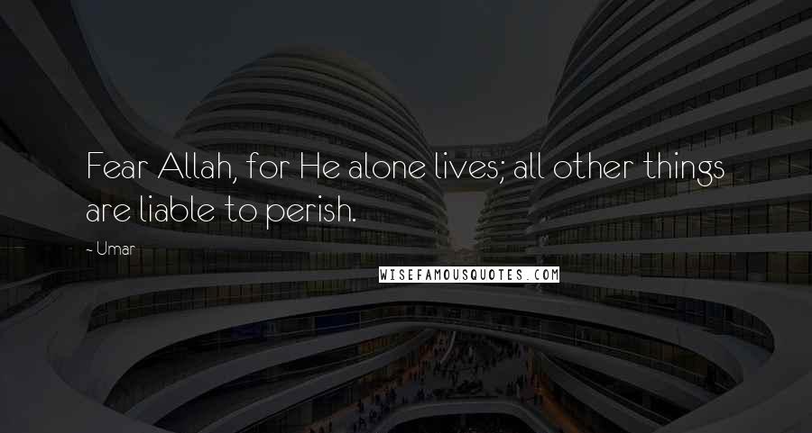 Umar Quotes: Fear Allah, for He alone lives; all other things are liable to perish.