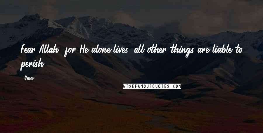 Umar Quotes: Fear Allah, for He alone lives; all other things are liable to perish.