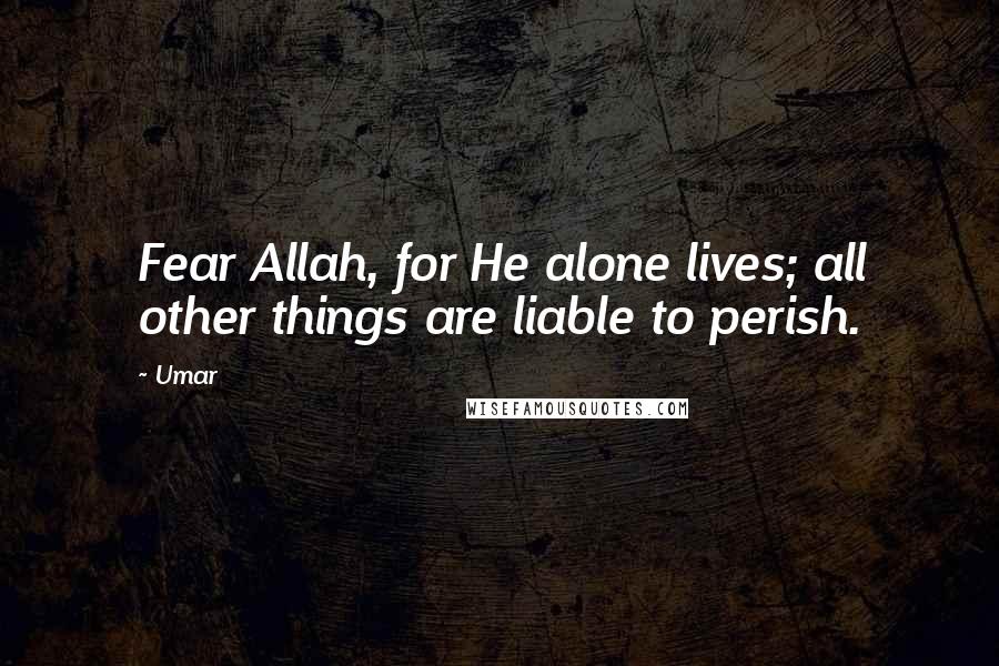 Umar Quotes: Fear Allah, for He alone lives; all other things are liable to perish.