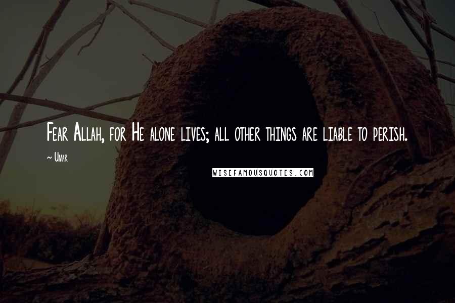 Umar Quotes: Fear Allah, for He alone lives; all other things are liable to perish.