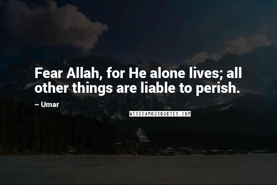 Umar Quotes: Fear Allah, for He alone lives; all other things are liable to perish.