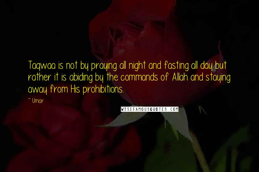 Umar Quotes: Taqwaa is not by praying all night and fasting all day but rather it is abiding by the commands of Allah and staying away from His prohibitions.