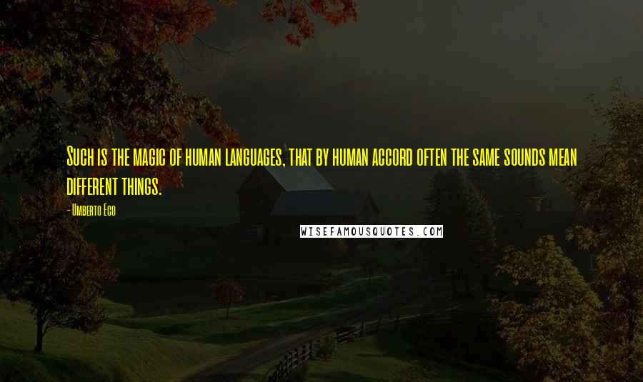 Umberto Eco Quotes: Such is the magic of human languages, that by human accord often the same sounds mean different things.