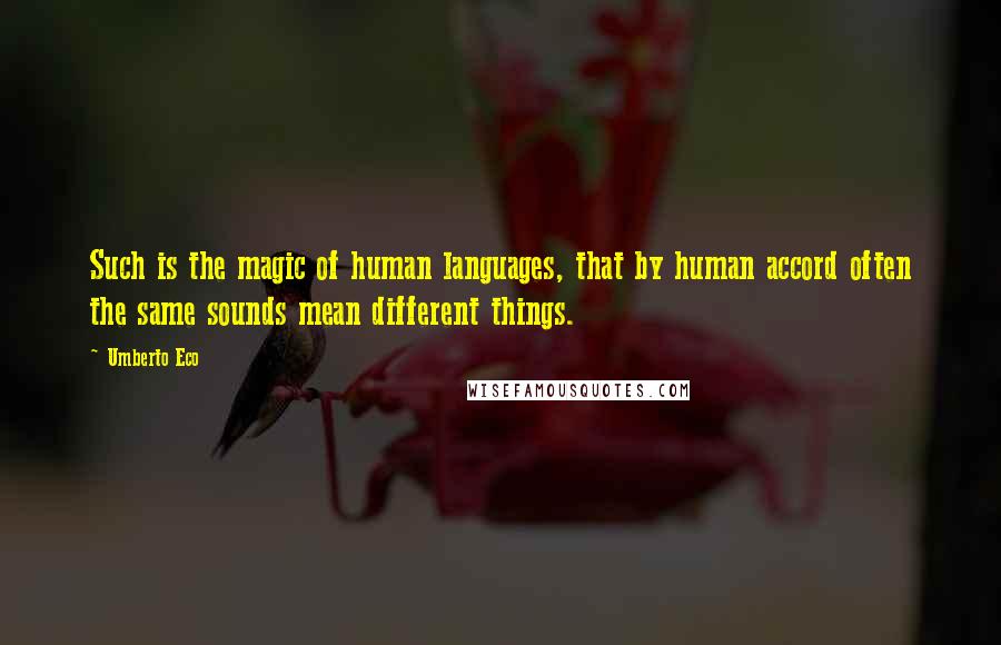 Umberto Eco Quotes: Such is the magic of human languages, that by human accord often the same sounds mean different things.