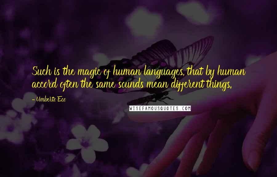 Umberto Eco Quotes: Such is the magic of human languages, that by human accord often the same sounds mean different things.