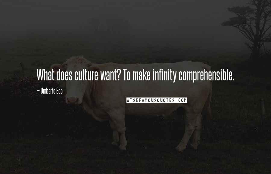 Umberto Eco Quotes: What does culture want? To make infinity comprehensible.